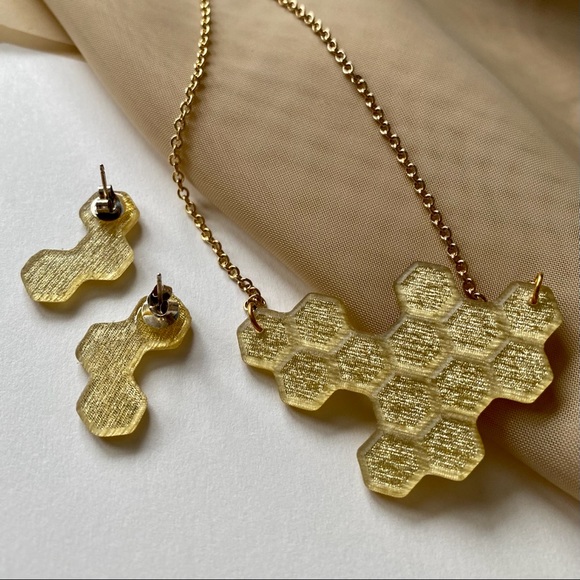 Honeycomb Necklace and Earring Set - Picture 3 of 3